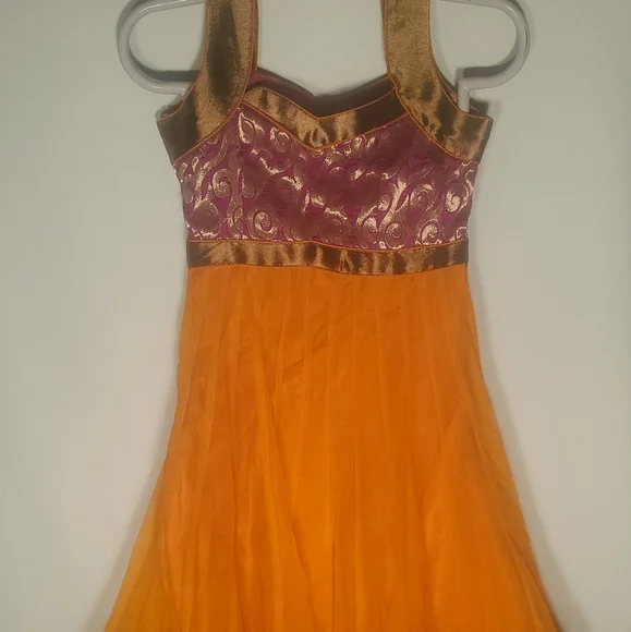 for kids | Dresses | Indianpakistani Dress Girls Orange Gold Maroon Party  Wear Sleeveless Sz | Poshmark